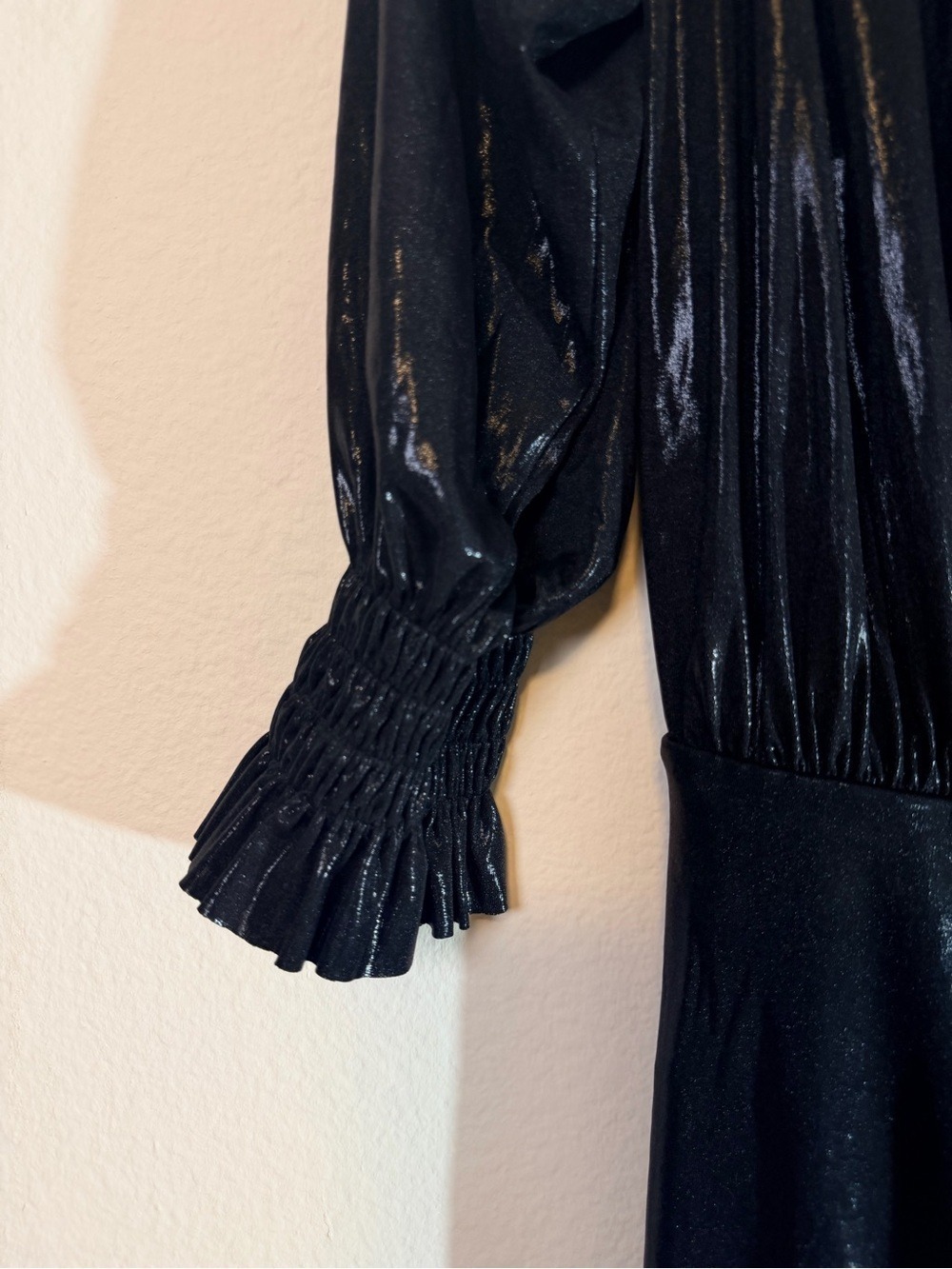 NWT Norma Kamali Long Sleeve Peasant Side Drape Gown Black Metallic S - Picture 6 of 10